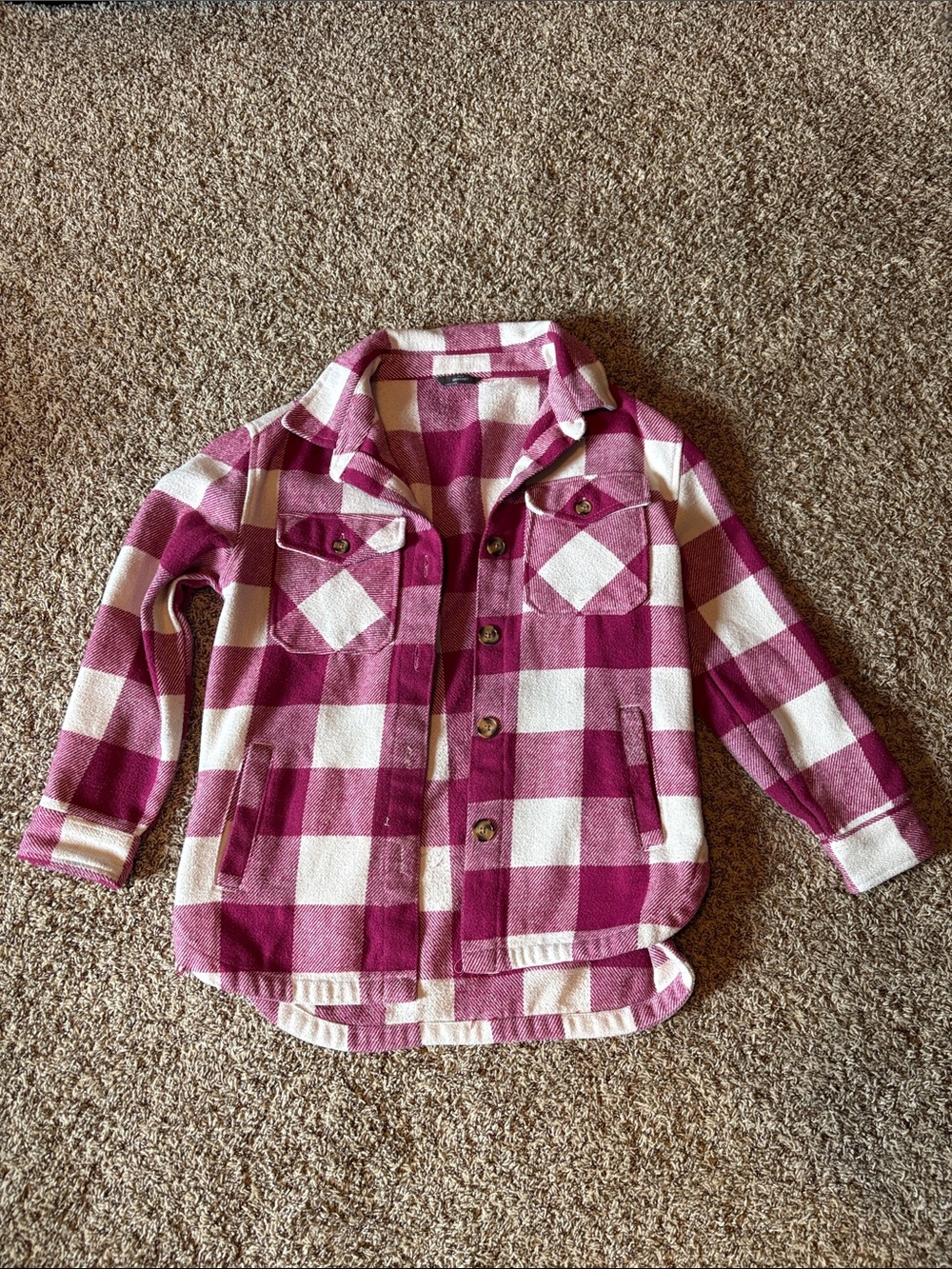 Woman’s Pink Plaid Button-Up Shacket Jacket